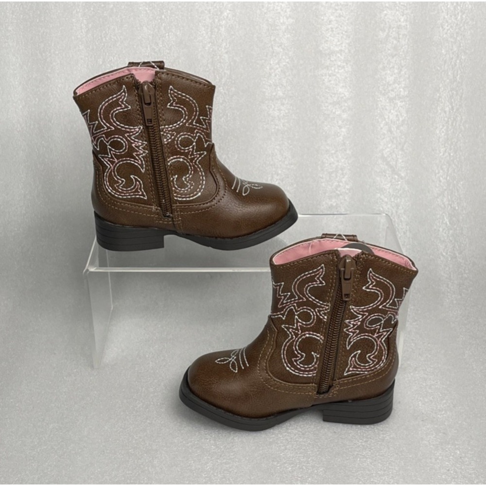Wonder Nation Brown Zip up Square Toe Cowboy Cowgirl Boots Toddler Girls Size 5 - Picture 8 of 16
